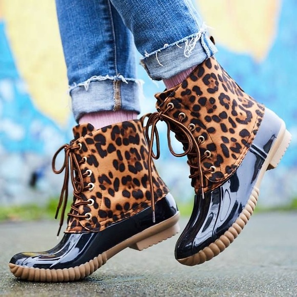 Duck Boots Leopard Print New Rain Boots - Picture 3 of 4